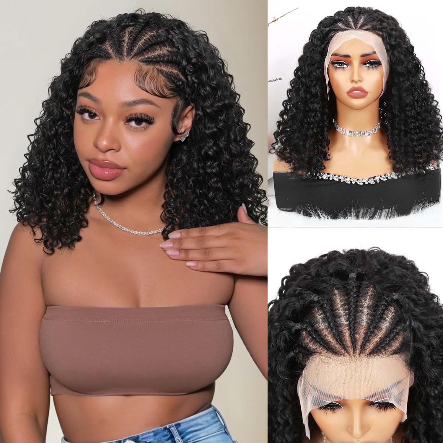 Quantum Love braided wigs cornrows lace closure 16-inch natural everyday wear