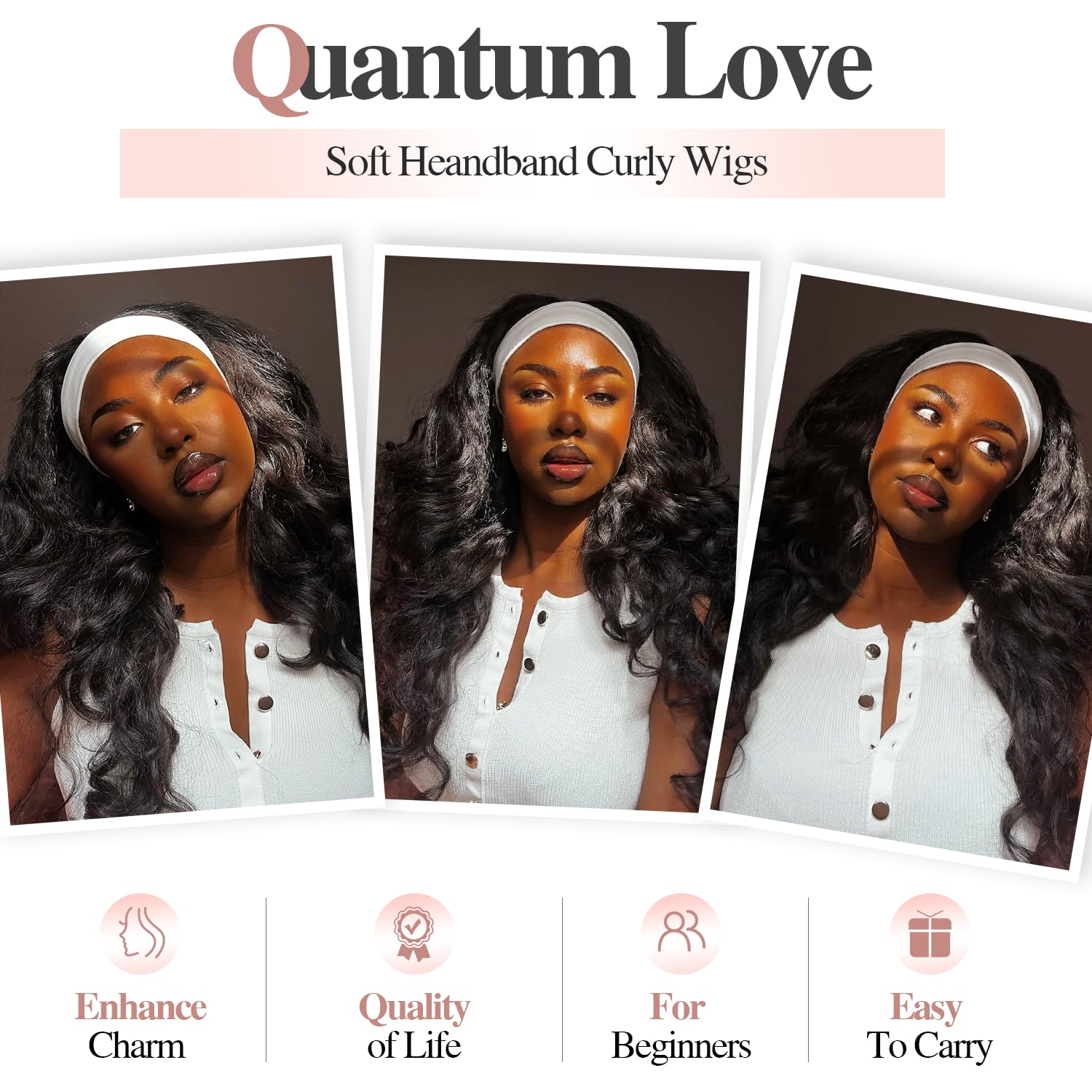 Quantum Love Yaki Curly Headband Wig back view emphasizes volume without heaviness.