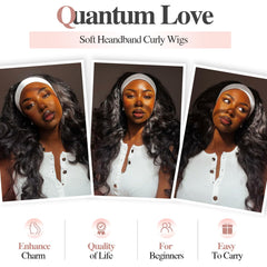 Quantum Love Yaki Curly Headband Wig back view emphasizes volume without heaviness.
