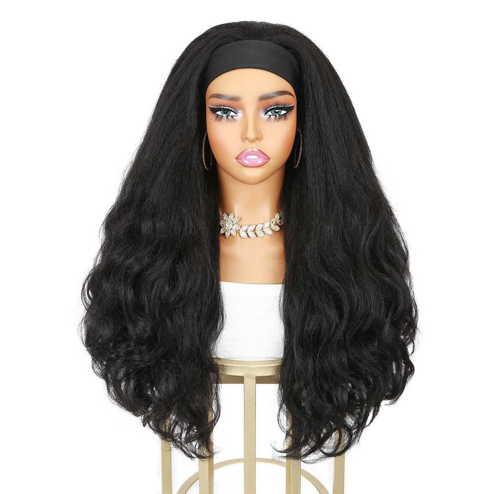 Quantum Love Yaki Curly Headband Wig side view highlights hassle-free glueless wear.