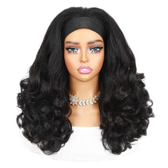 Quantum Love Yaki curly headband wig side view highlights volume and all-day comfortable fit.