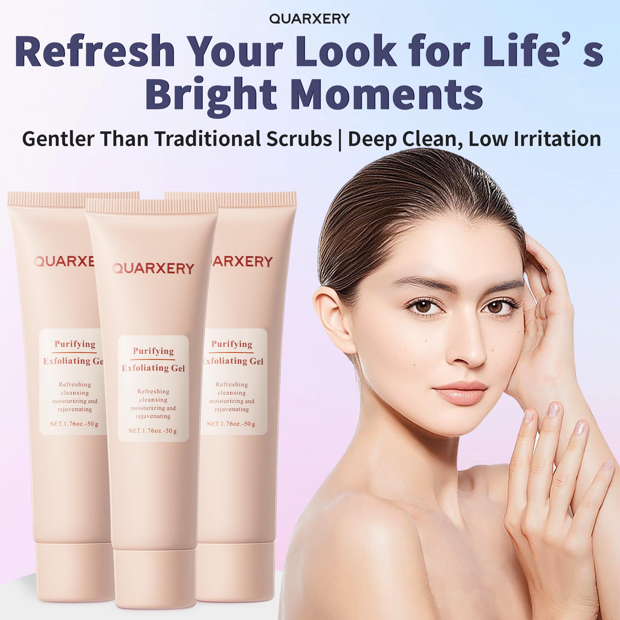 Quarxery Gentle Exfoliating Gel closeup texture reveals gentle exfoliation.