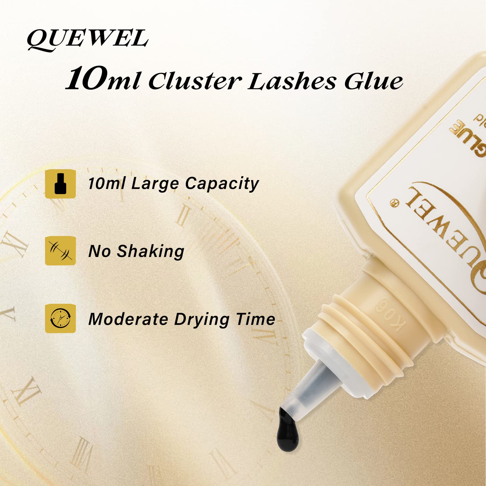 QUEWEL lash clusters glue cap open highlights convenient DIY lash workflow.