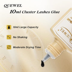 QUEWEL lash clusters glue cap open highlights convenient DIY lash workflow.