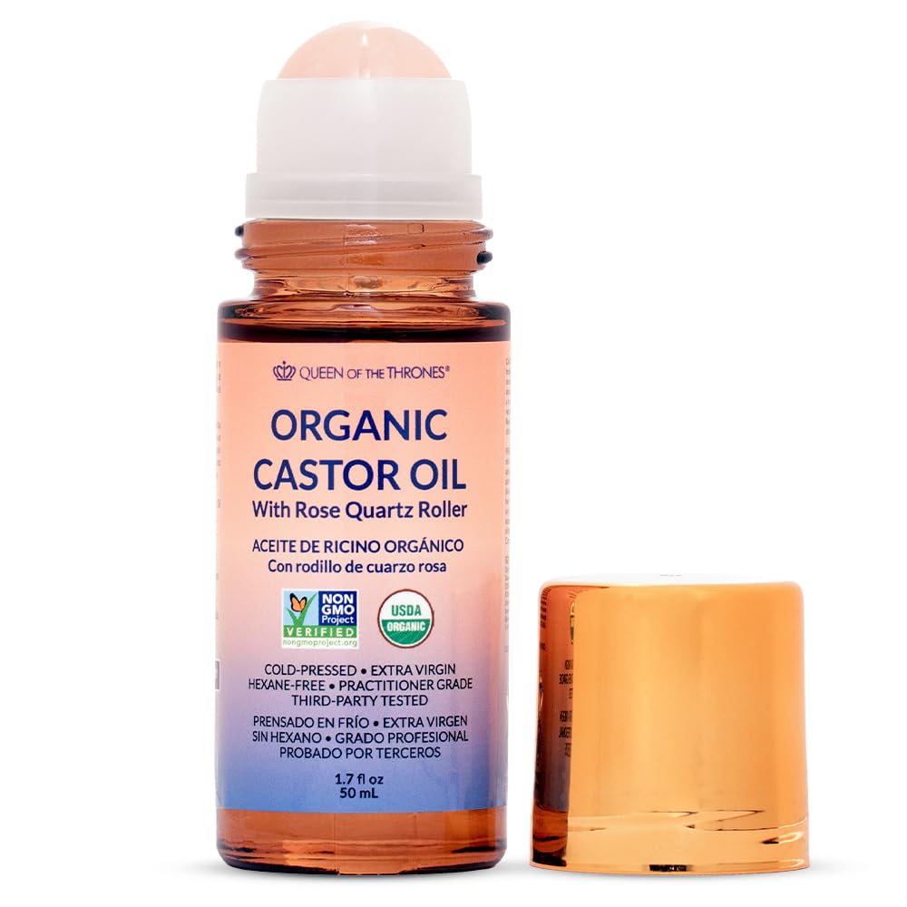Queen of the Thrones castor oil roll-on bottle enables easy, mess-free application.