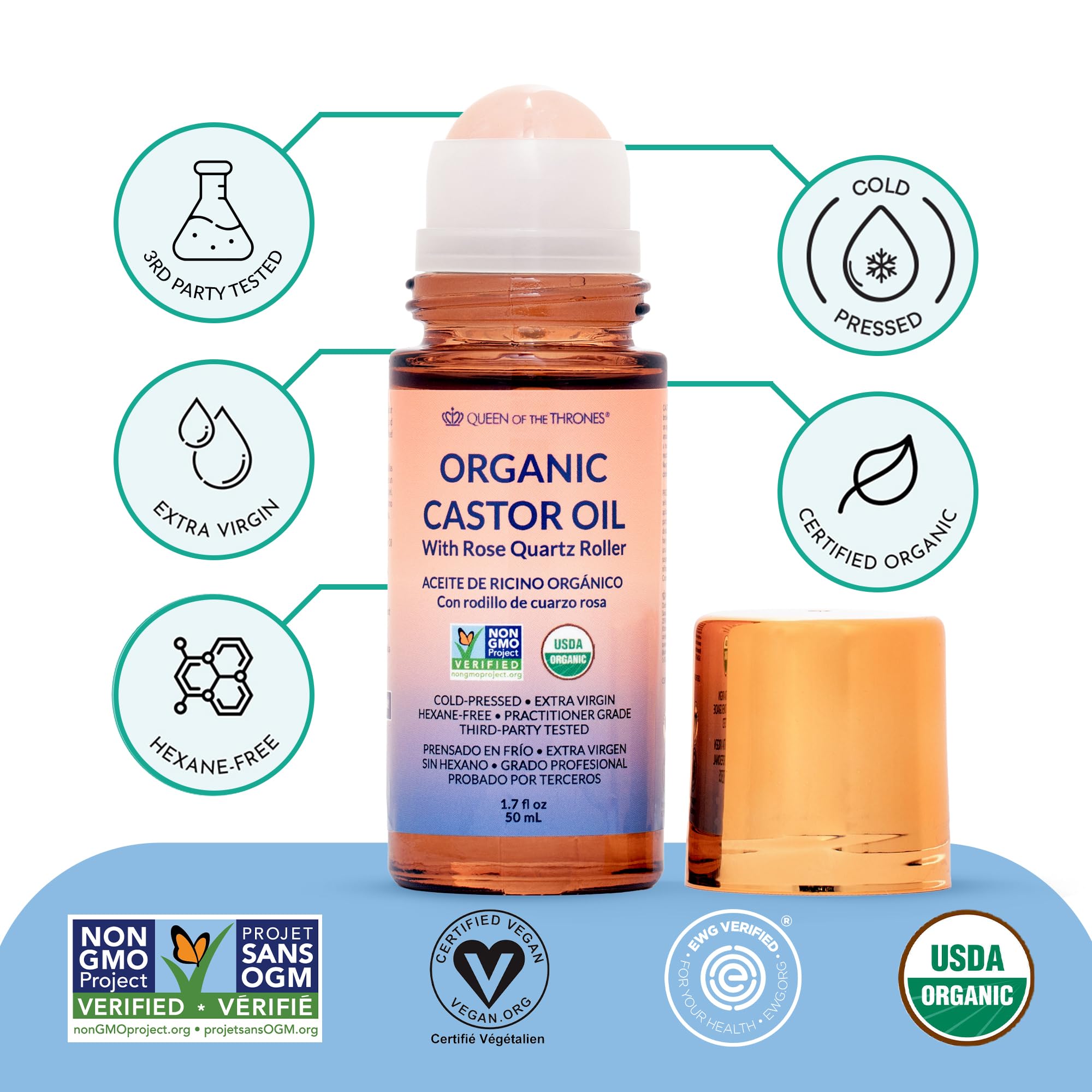 Queen of the Thrones rose quartz roller provides calming facial care.