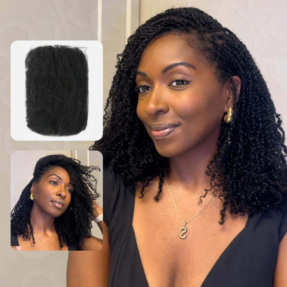 QUEEN VIRGIN REMY QVR Afro kinky bulk hair natural black 12in bundle for braids.