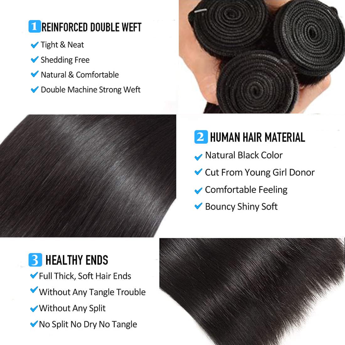 Queenset straight bundles 16inch length measure confirms true length for easy matching