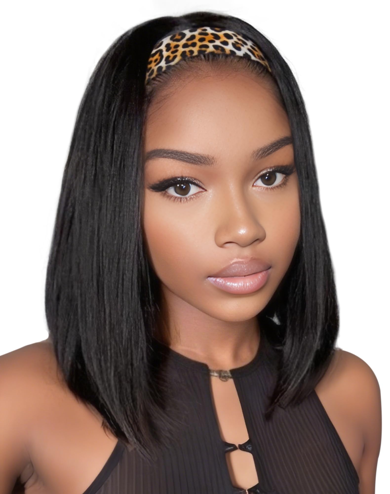 QUEENTAS 14-inch bob headband wig straight enables effortless daily styling.