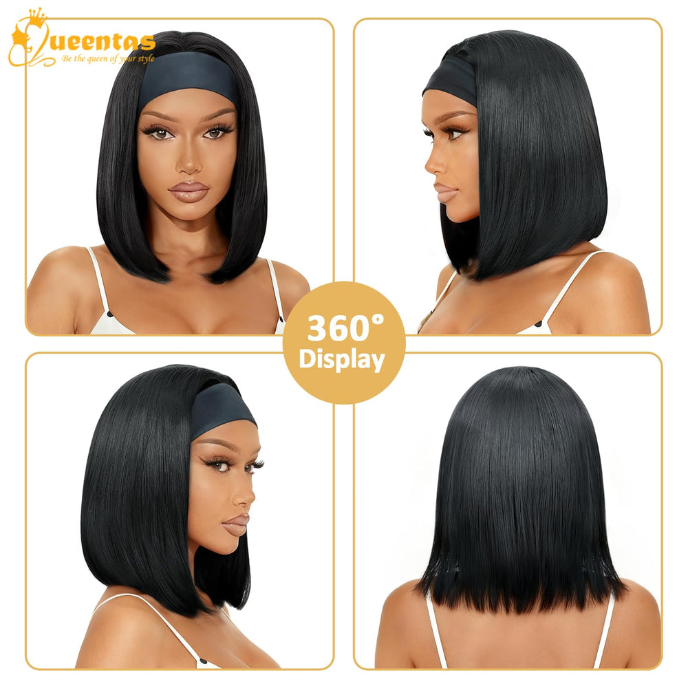 QUEENTAS glueless headband wig breathable net offers comfortable all-day wear.
