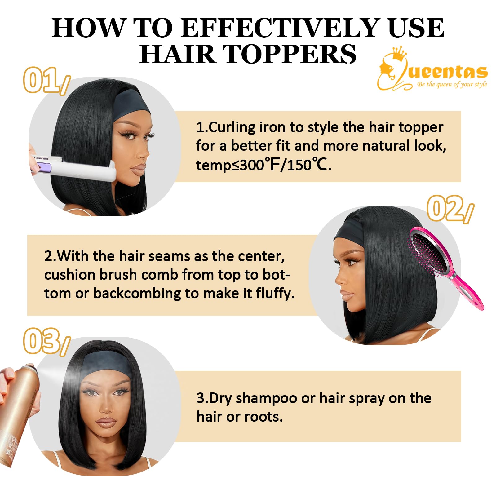 QUEENTAS headband wig cap size 20inch adjustable ensures secure fit.