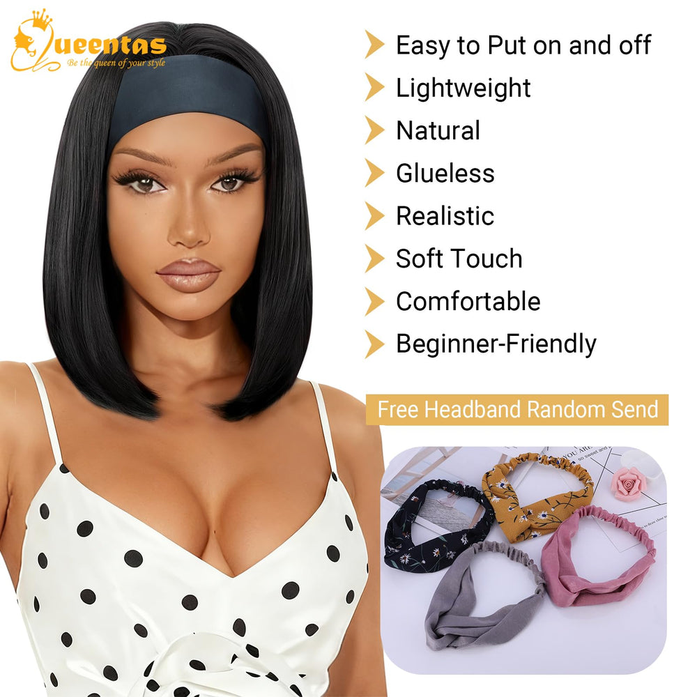 QUEENTAS headband wig with 3 combs enhances stability.