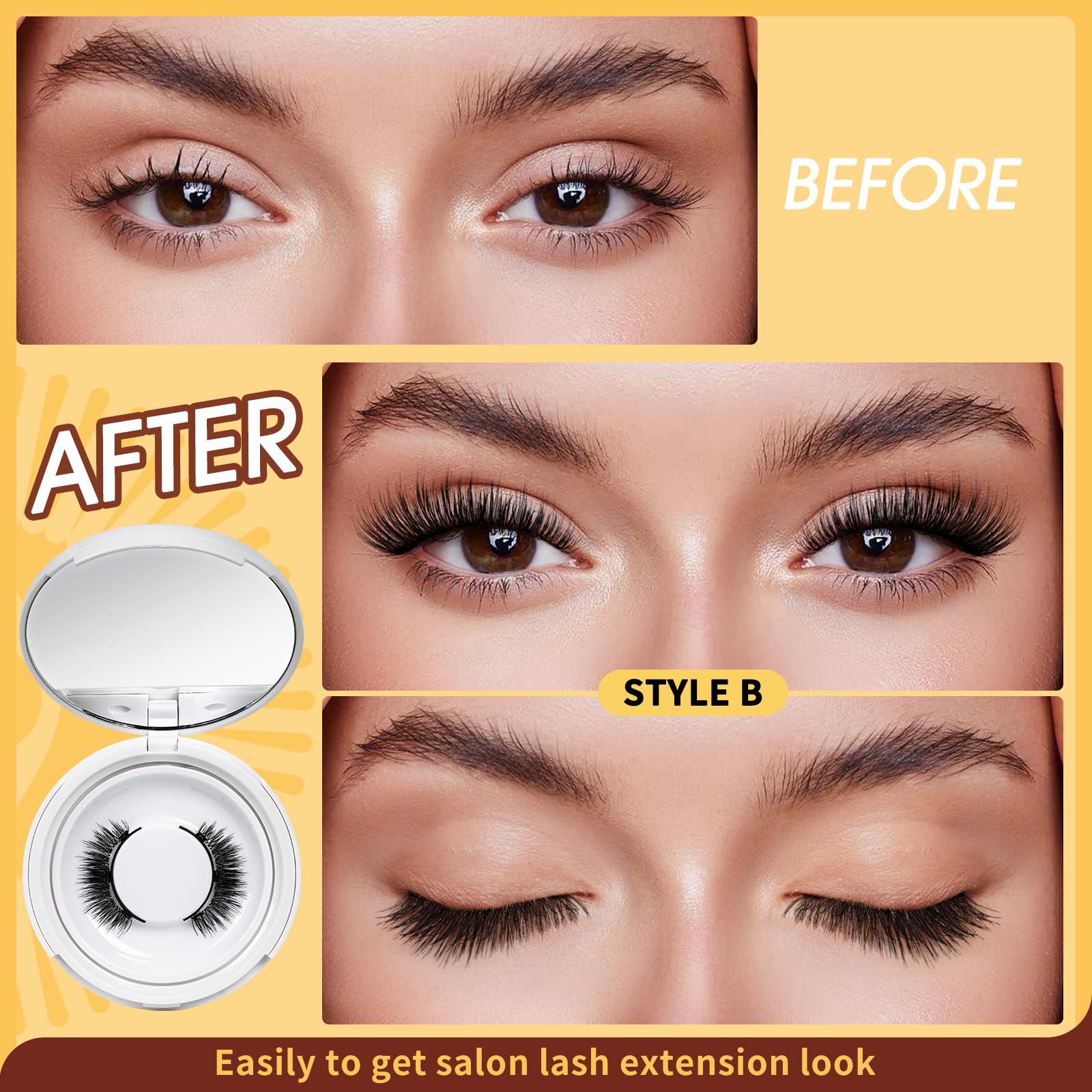QUEWEL magnetic eyelashes natural-wispy look delivers lightweight comfort with realistic lash length.
