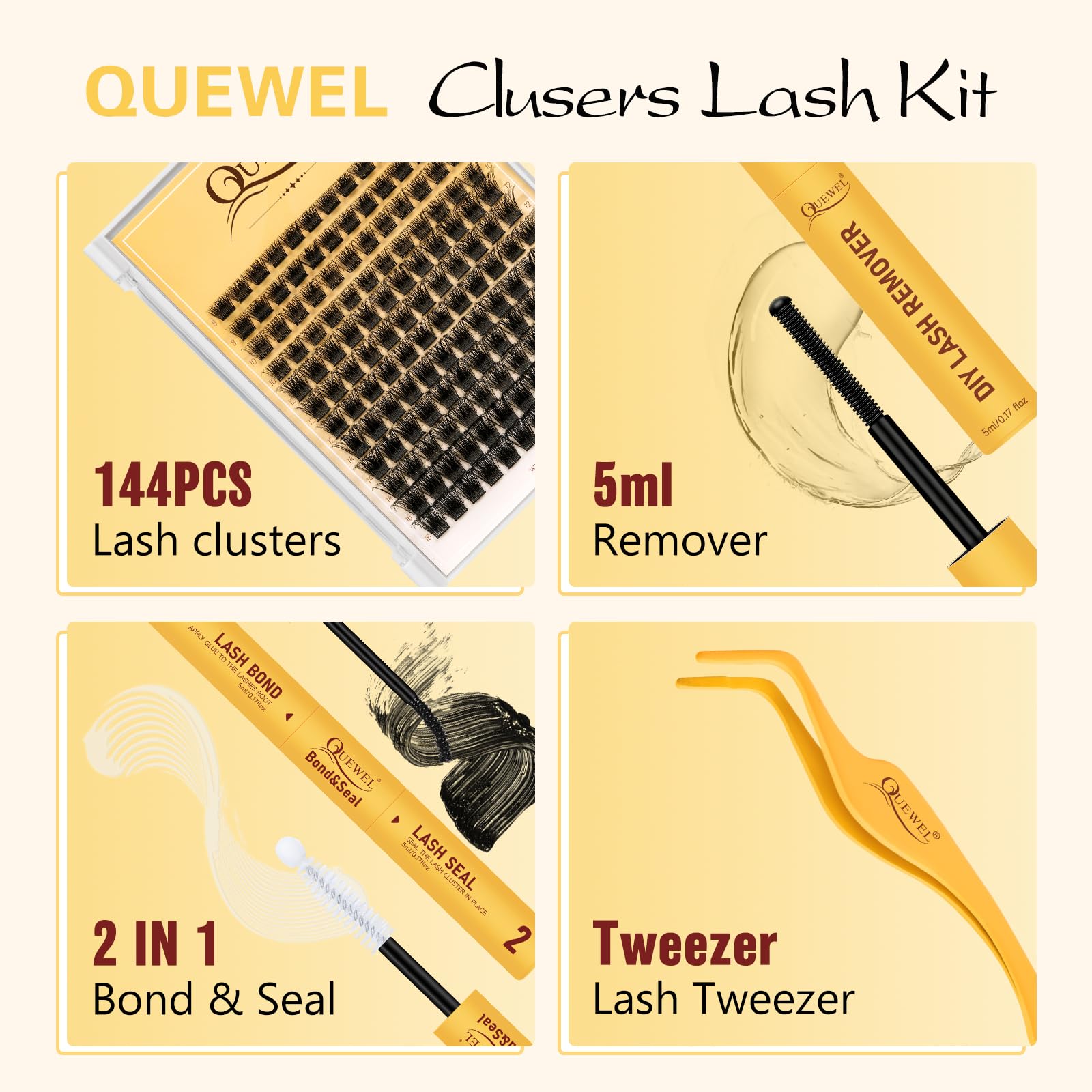 QUEWEL mixed-length lash clusters 8-16 for versatile natural or dramatic styles