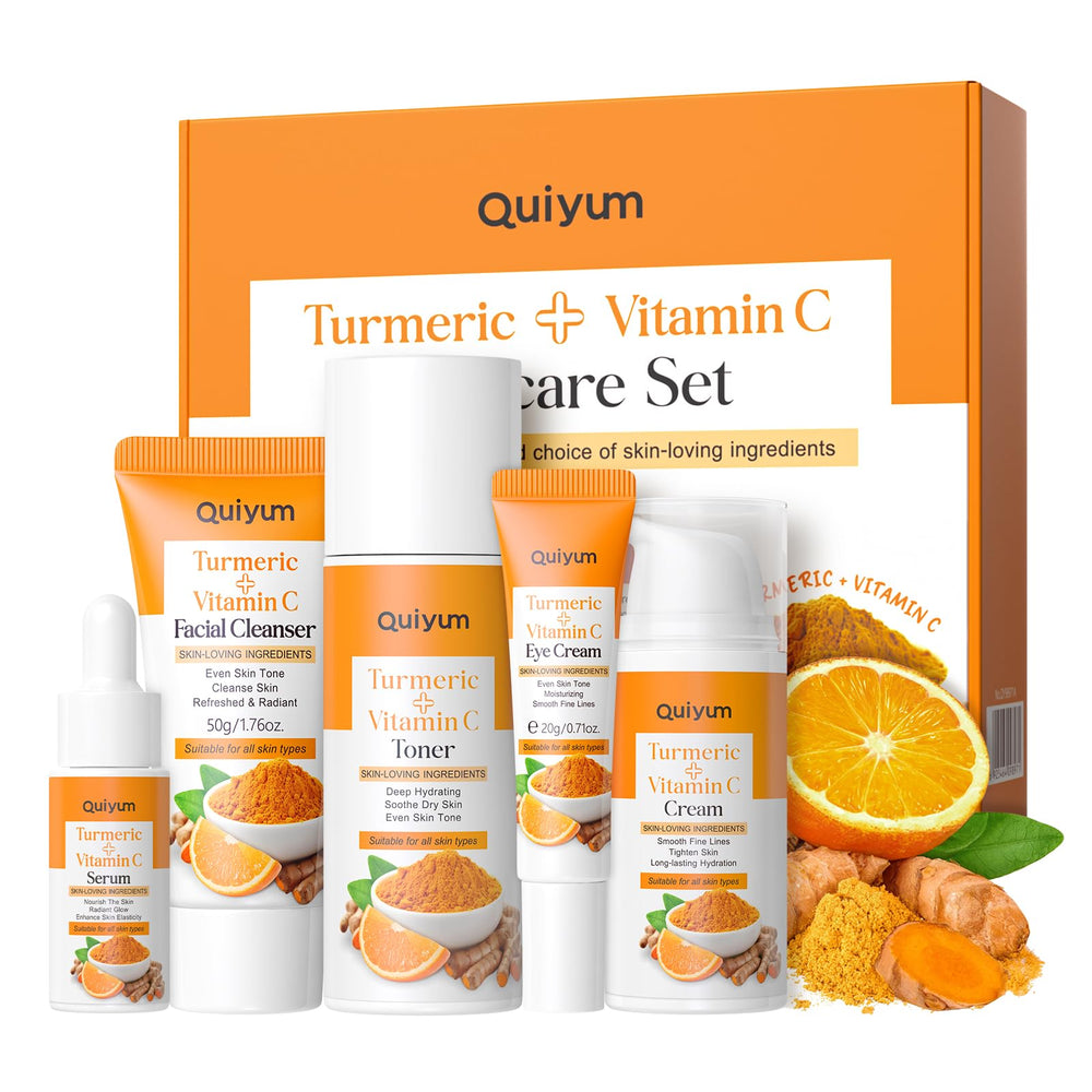 QUIYUM Turmeric Vitamin C set cleanser bottle for gentle daily cleansing and oil control