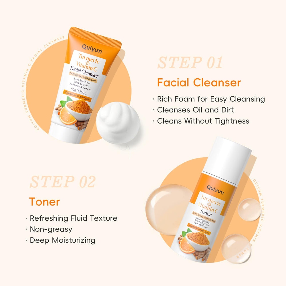 QUIYUM Turmeric Vitamin C set eye cream tube targets under-eye hydration and puffiness