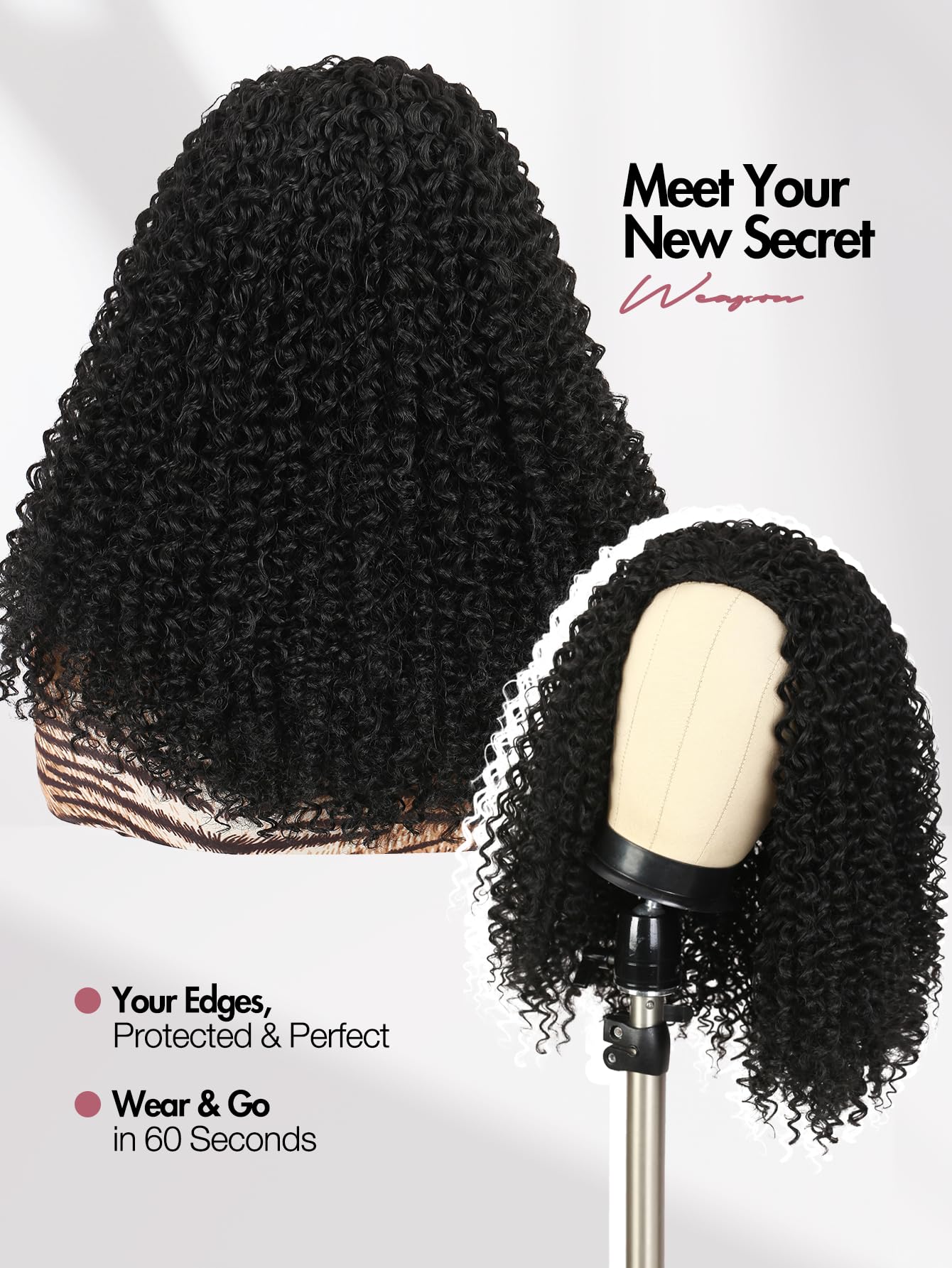 Quickwig Curly Half Wig Black Color Look complements outfits and skin tones.