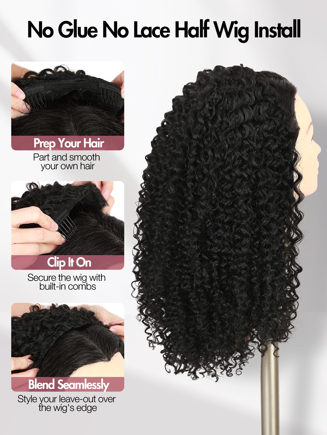 Quickwig Curly Half Wig Daily Wear Look blends with natural hair.
