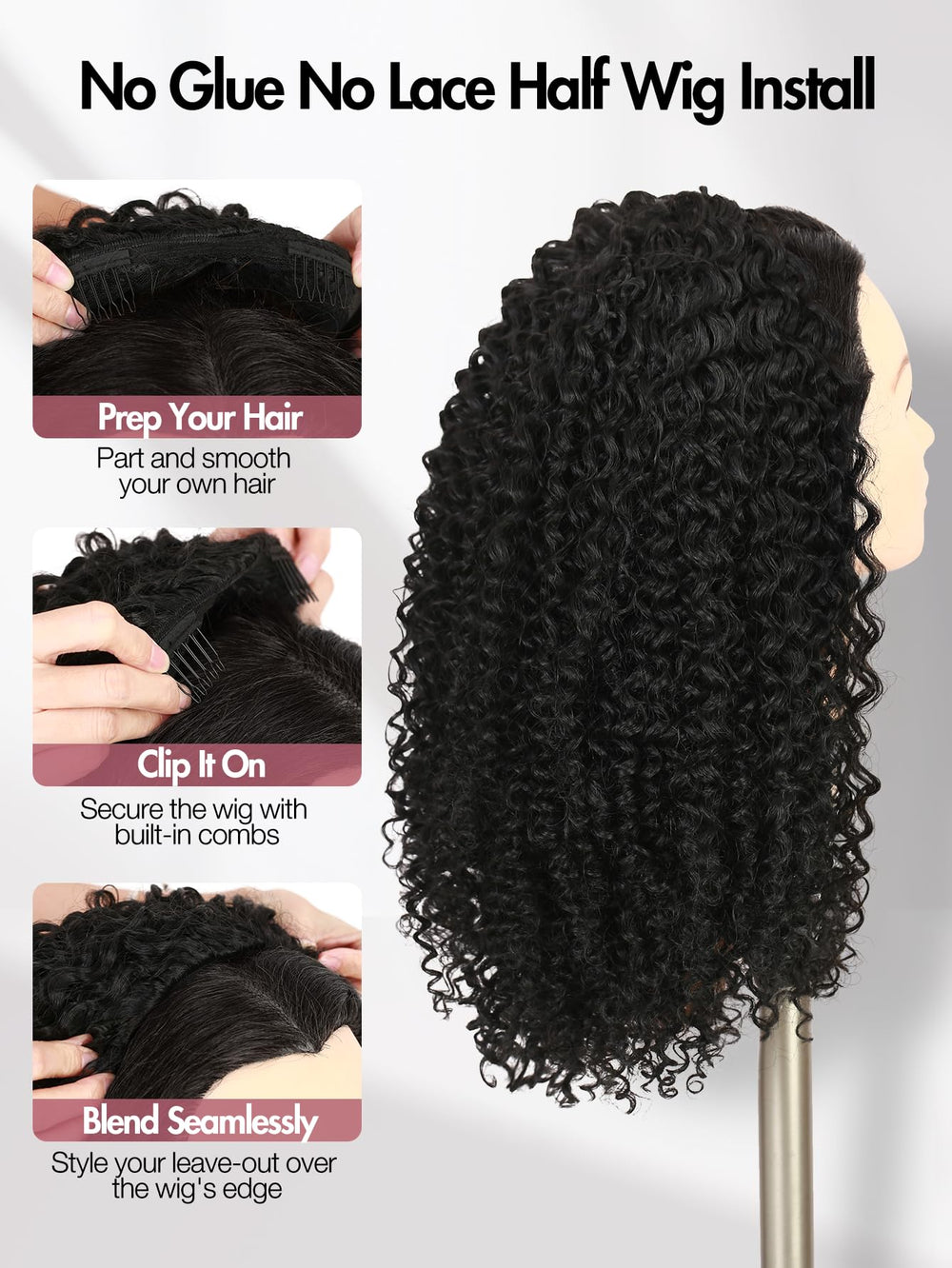 Quickwig Curly Half Wig Daily Wear Look blends with natural hair.