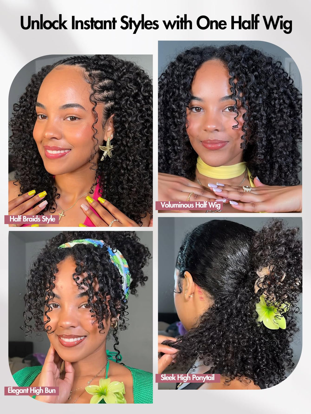 Quickwig Curly Half Wig Glueless Fit with adjustable combs for secure wear.