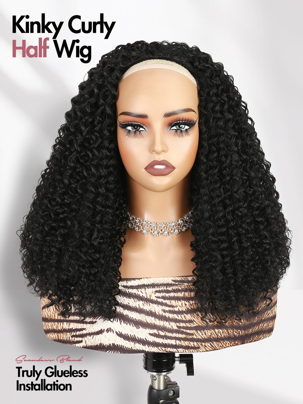 Quickwig Curly Half Wig Headband-Wig Style demonstrates instant chic look with no glue.