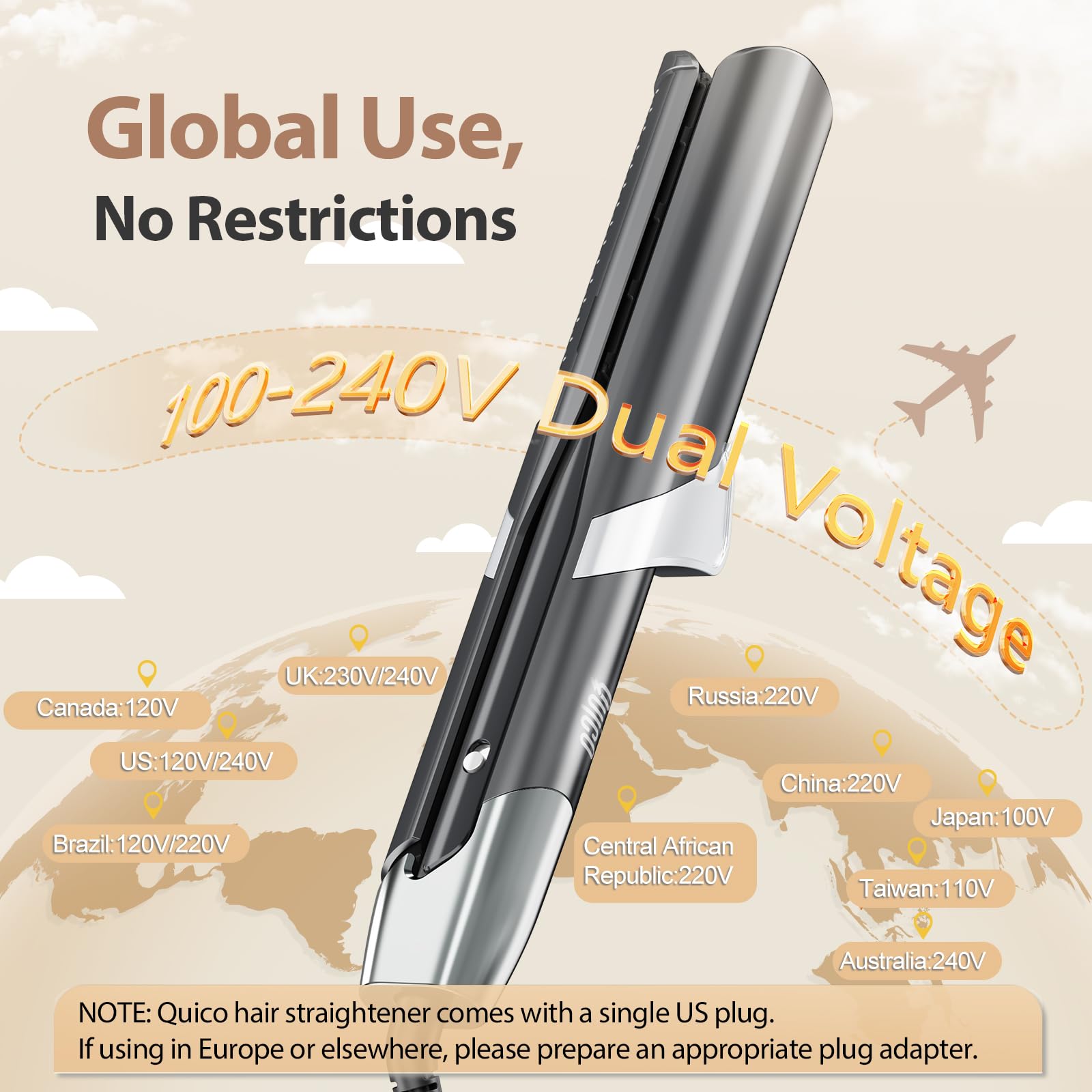 Quico dual voltage 100-240v for international travel