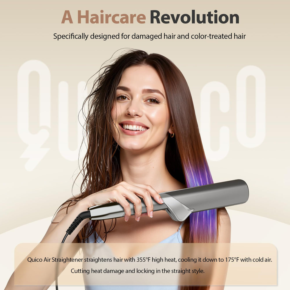 Quico hair dryer air straightener side view showing ergonomic grip