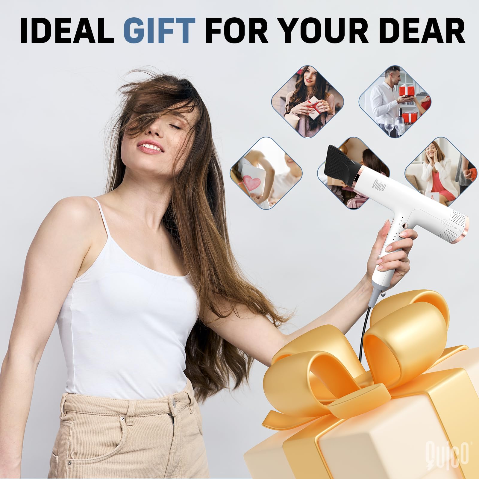 Quico diffuser and nozzles included for versatile styling options