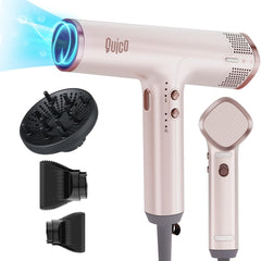 Quico hair dryer front view in pink highlighting compact home styling
