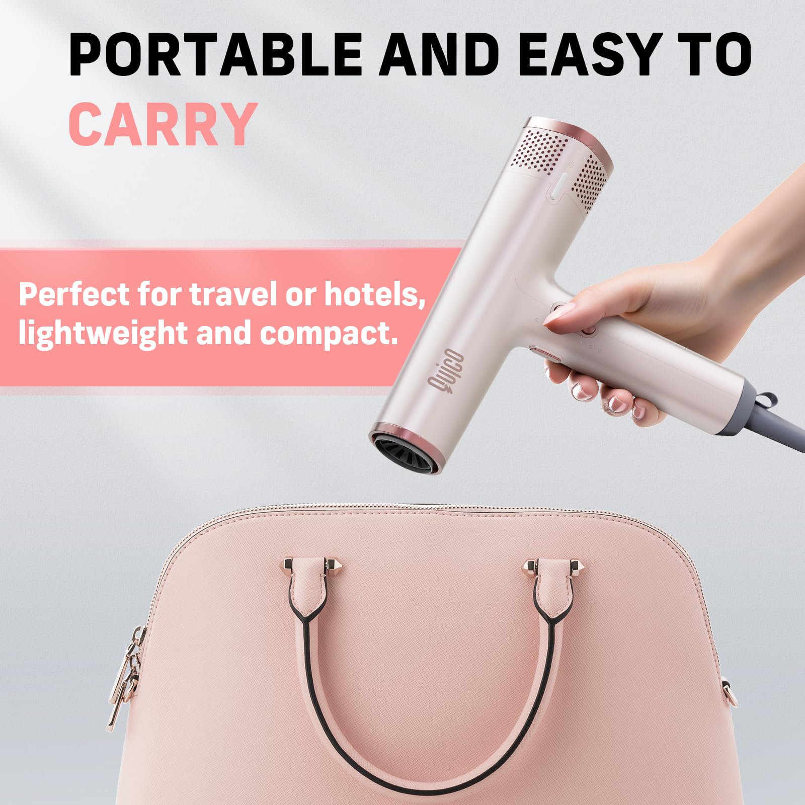 Quico hair dryer travel case demonstrating portability
