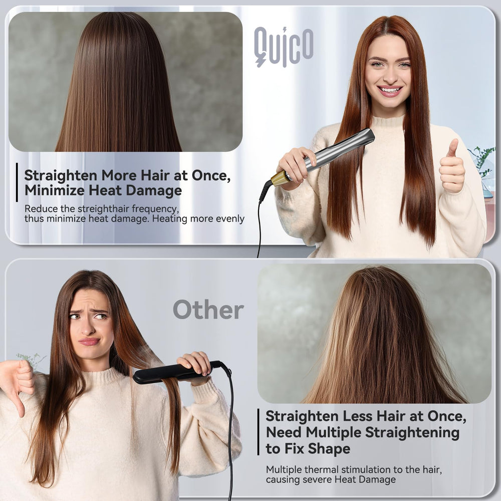 QUICO hair straightener 11-temperature dial set to 375F for tailored styling
