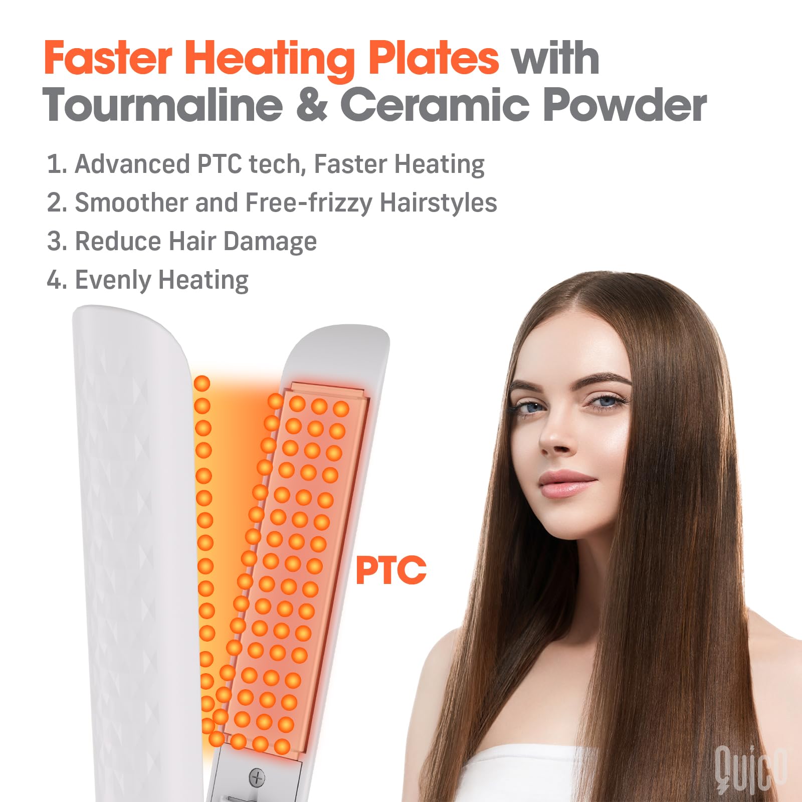 Quico Hair Straightener auto-off indicator — safe auto shut-off after 60 minutes.