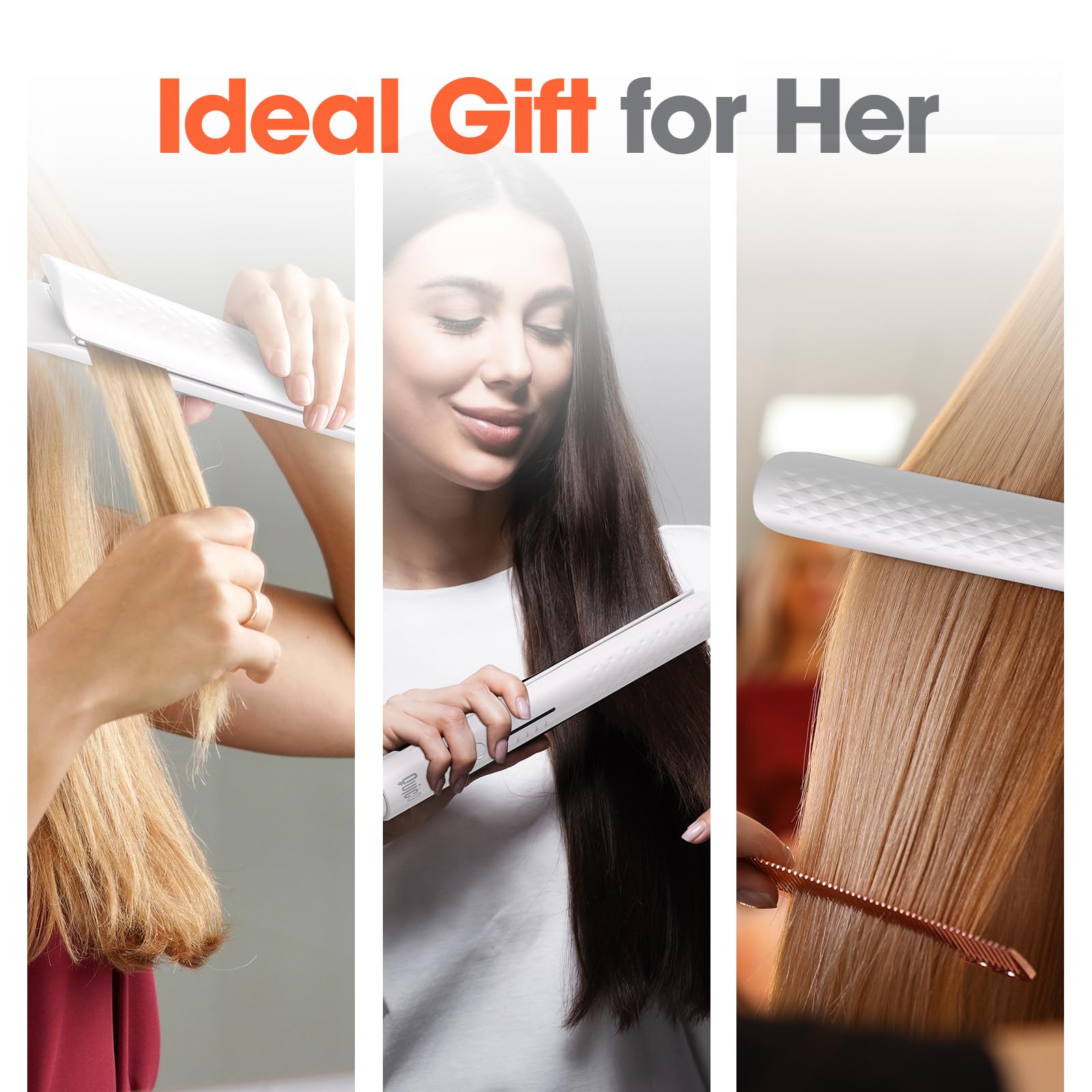 Quico Hair Straightener in use — salon-like smooth results.