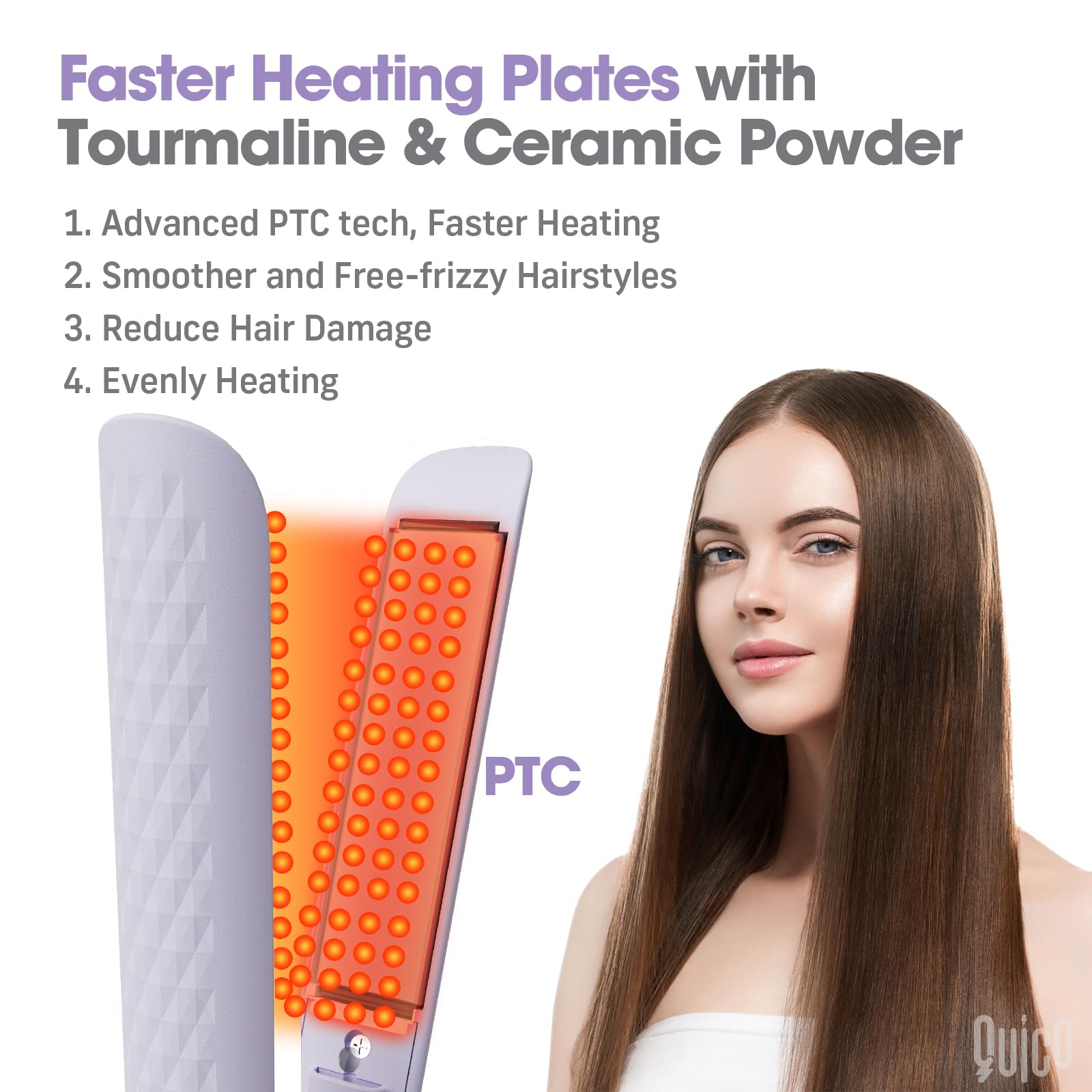 QUICO negative ion plates with tourmaline ceramic for frizz-free results