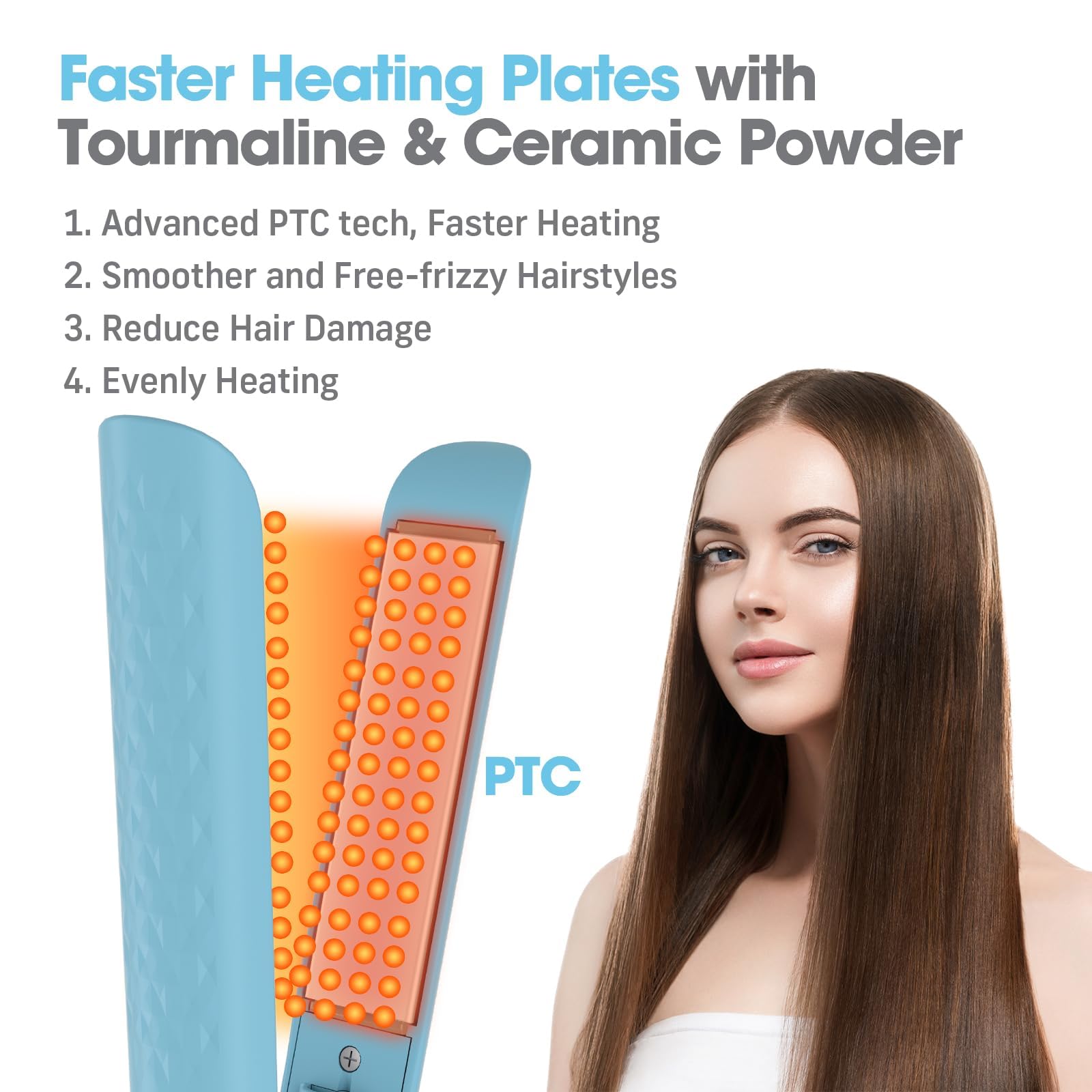 QUICO straightener with two clips for easy sectioning during styling