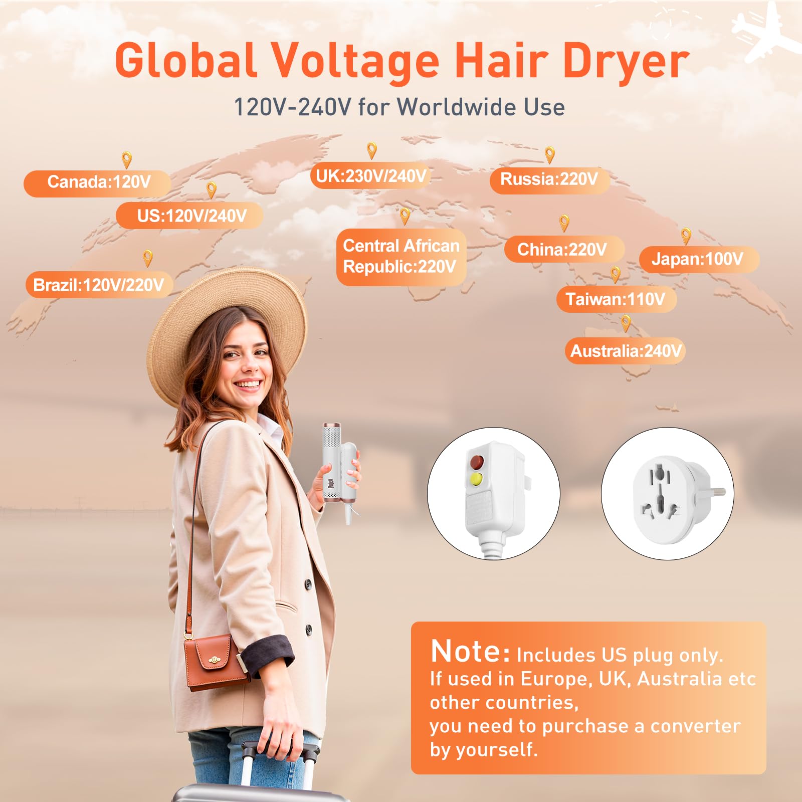 Quico travel hair dryer 120000 rpm motor delivers fast drying