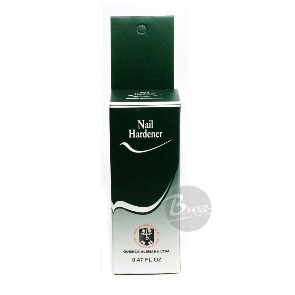 Química Alemana Nail Hardener yellow amber liquid indicating nourishing formula