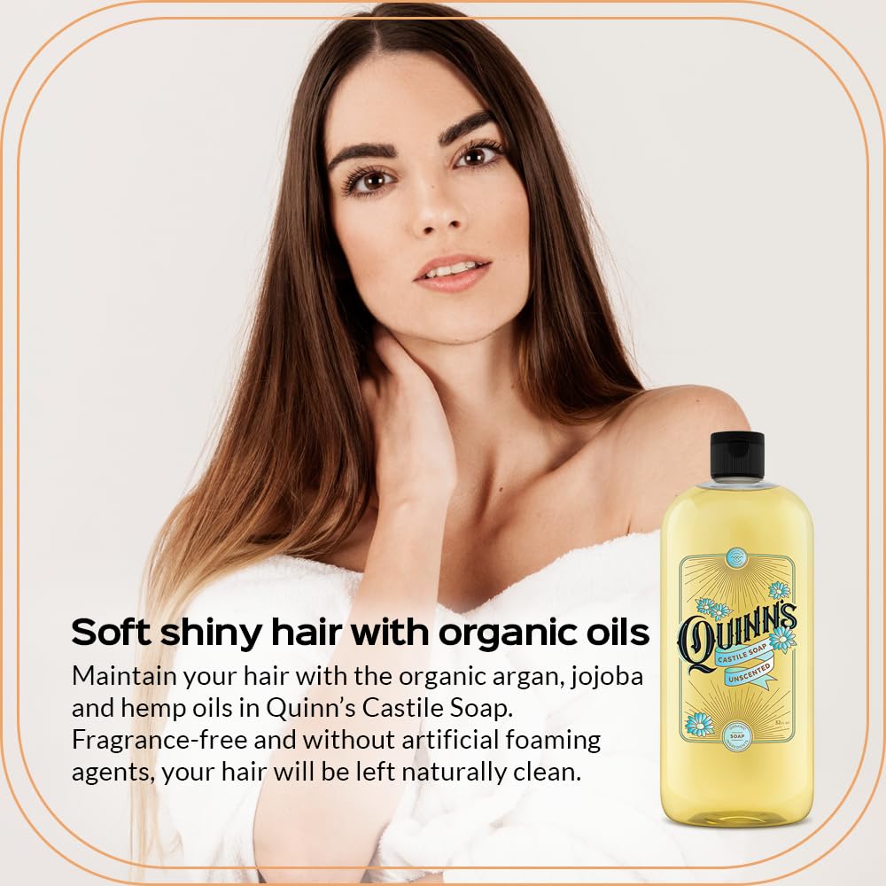 Quinn's Pure Castile unscented lather close-up shows fragrance-free formula for sensitive skin