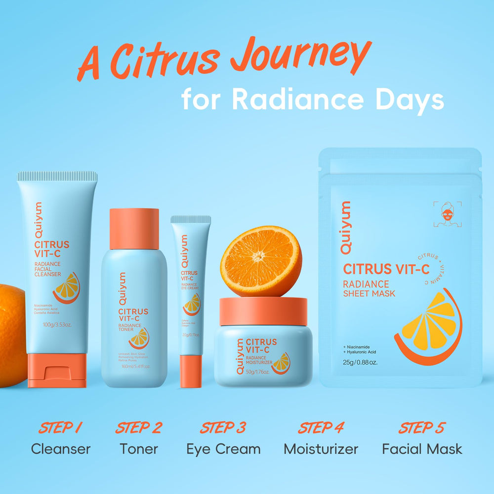 QUIYUM Citrus VC Set moisturizer jar delivers lightweight hydration for daily wear.