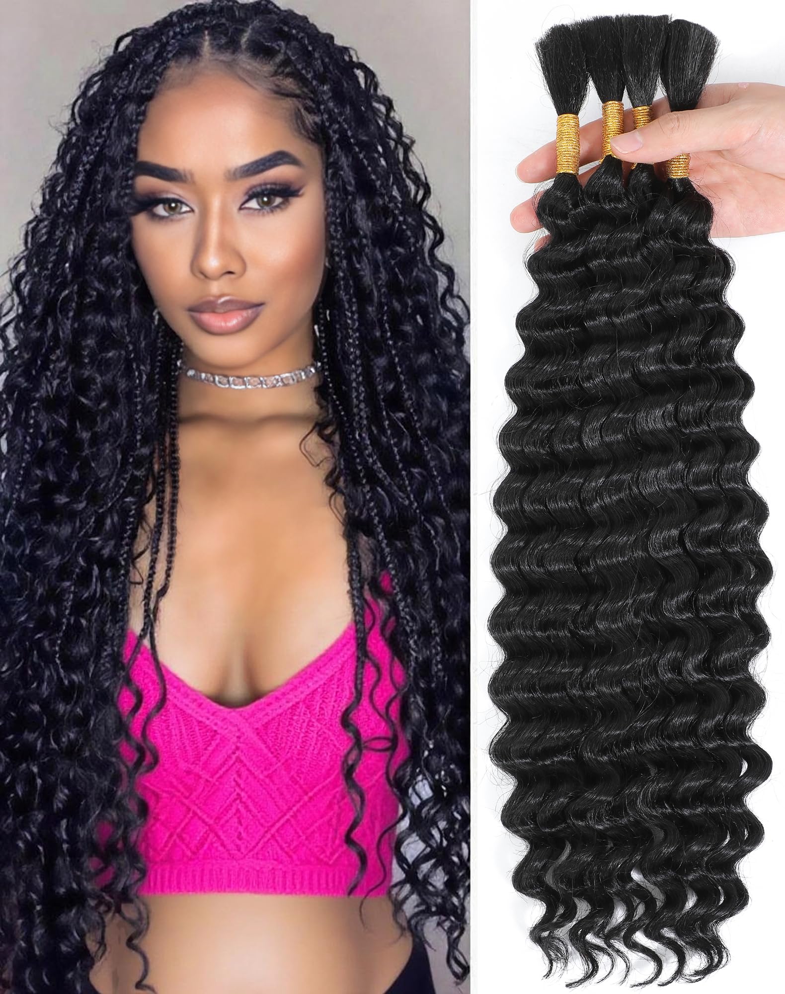 Qulueo 22-inch braiding hair deep-wave bundle pack for voluminous knotless braids
