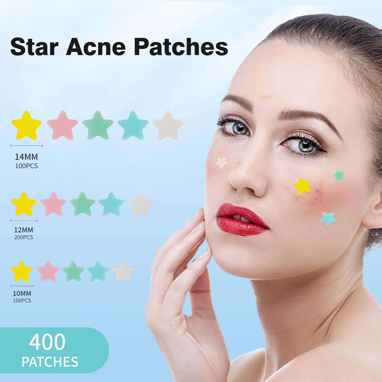 QUSTERE star-shaped patches provide gentle coverage while absorbing blemish fluids.