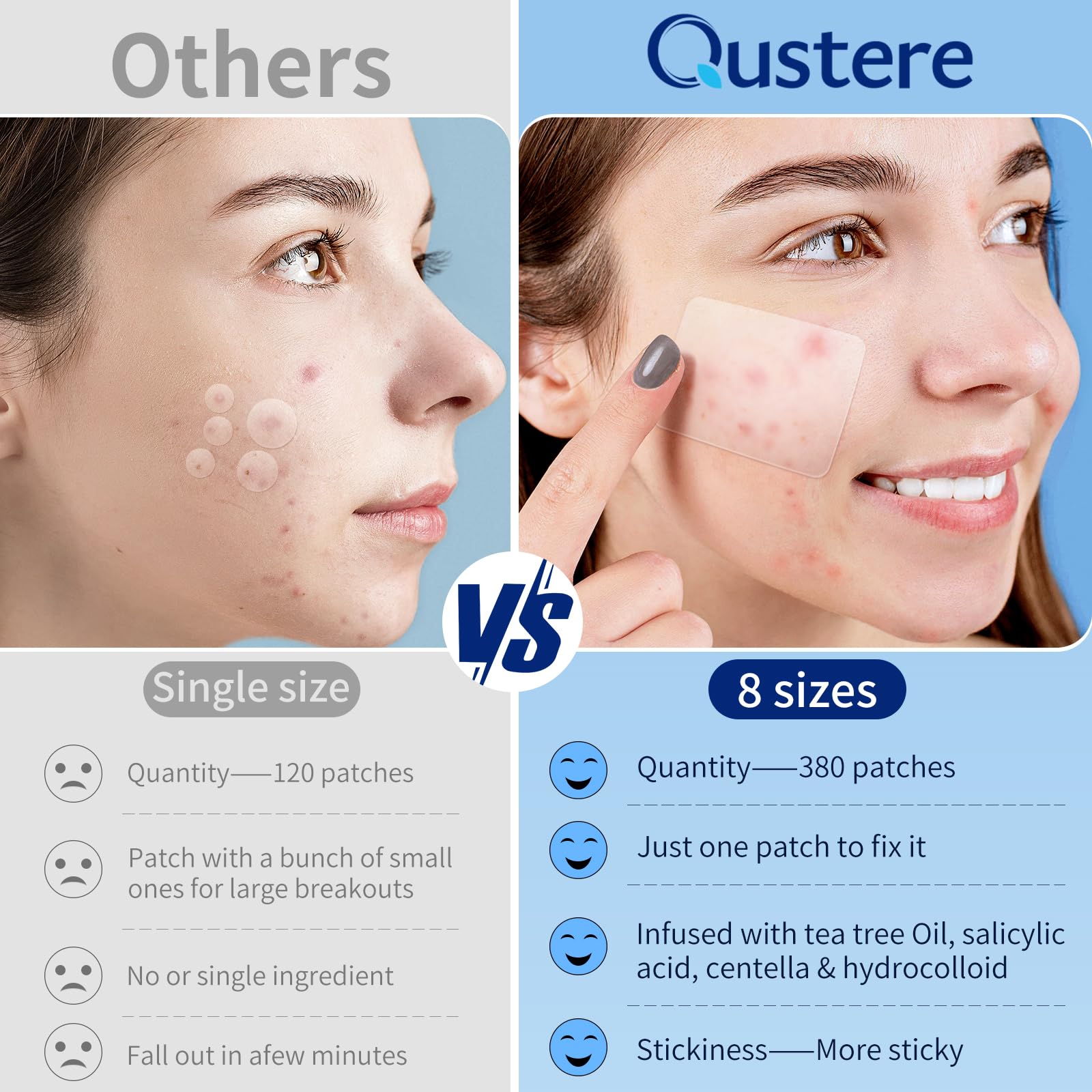 QUSTERE size and shape variety including round, moon, strip, square, rectangle, nose patch