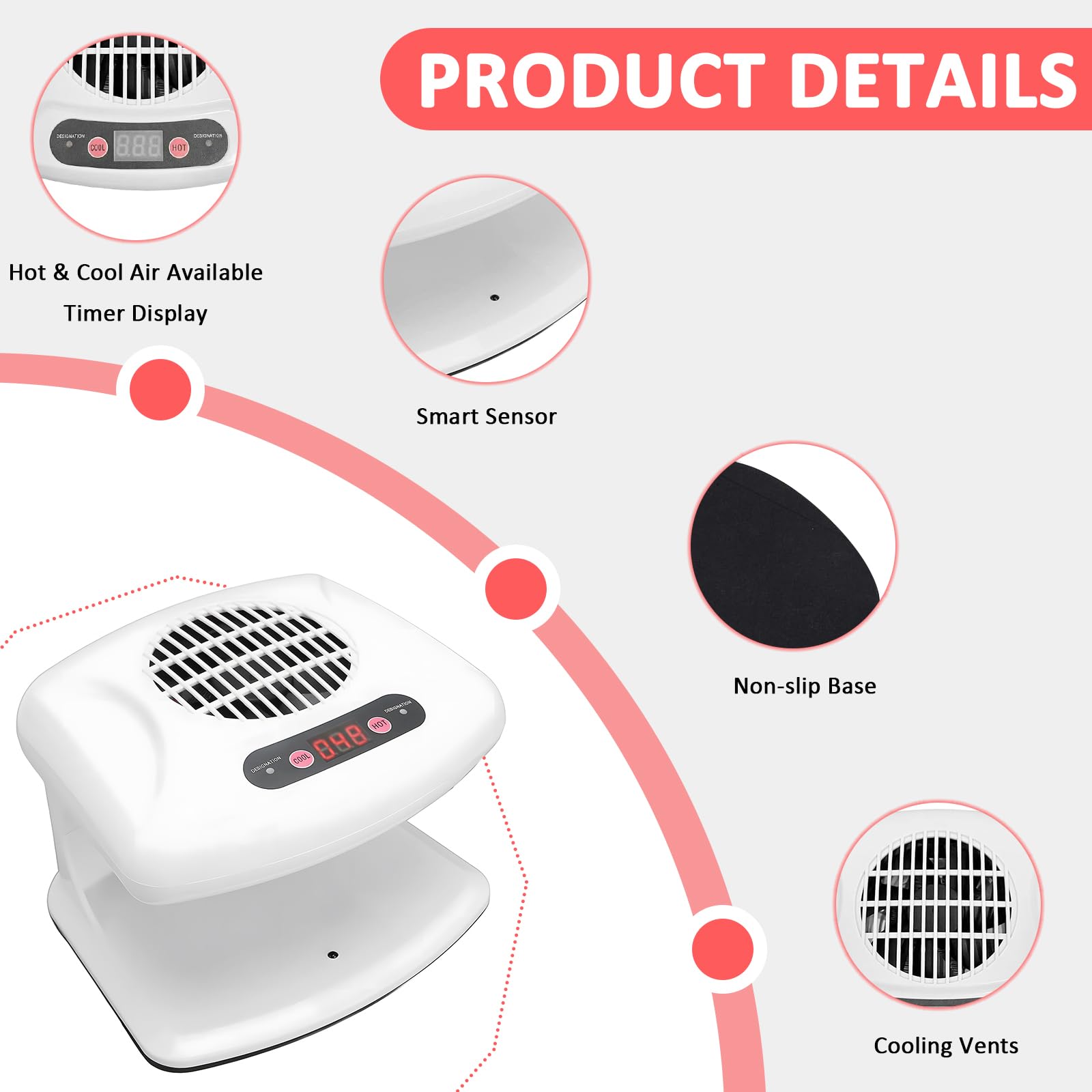 QUTUNI nail dryer enlarged air outlet enables fast, even drying.