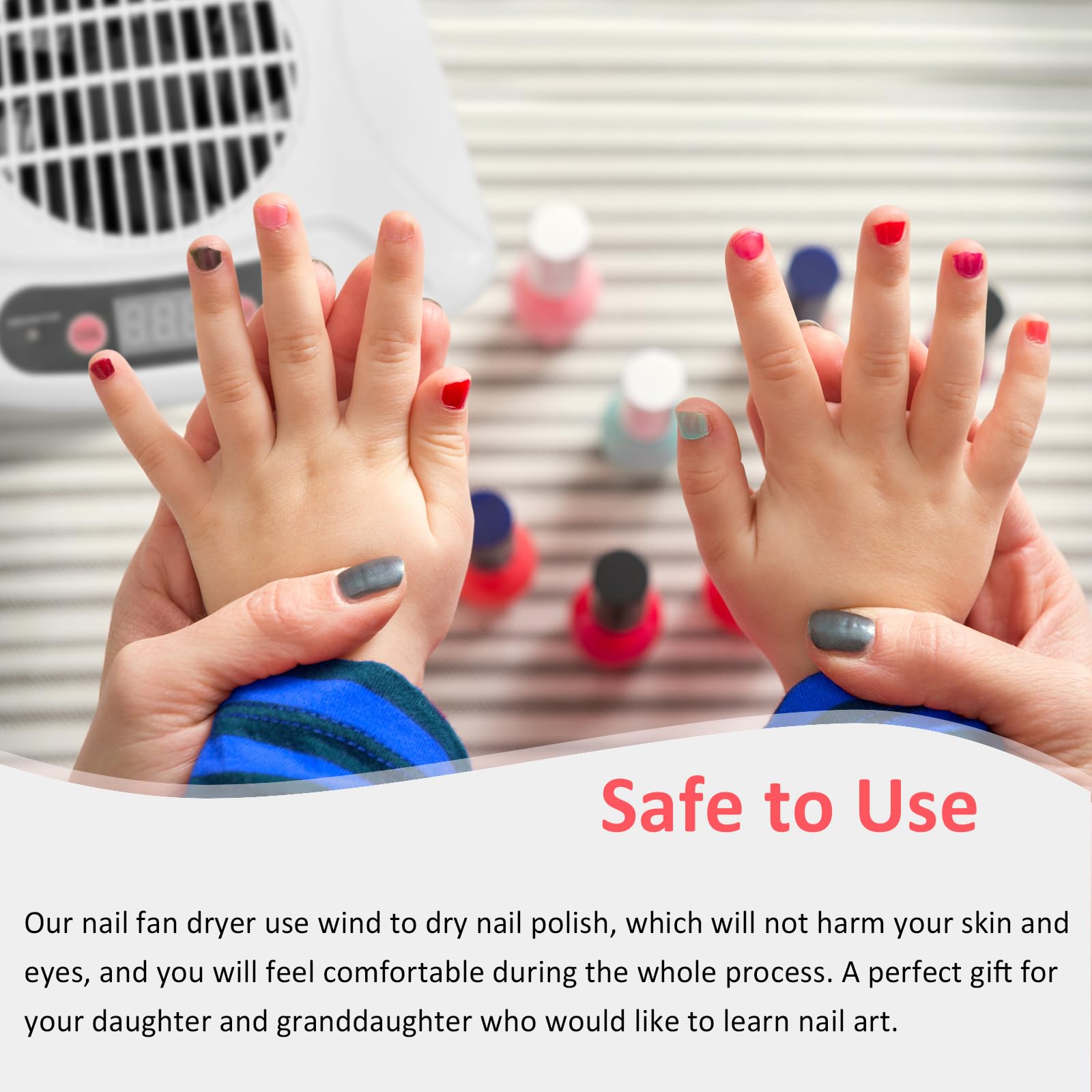 QUTUNI nail dryer hot and cool air modes for versatile comfort.