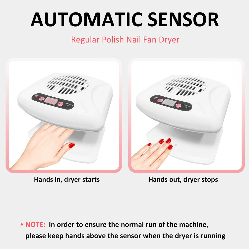 QUTUNI nail dryer sensor-activation demonstrates hands-free start for quick drying.