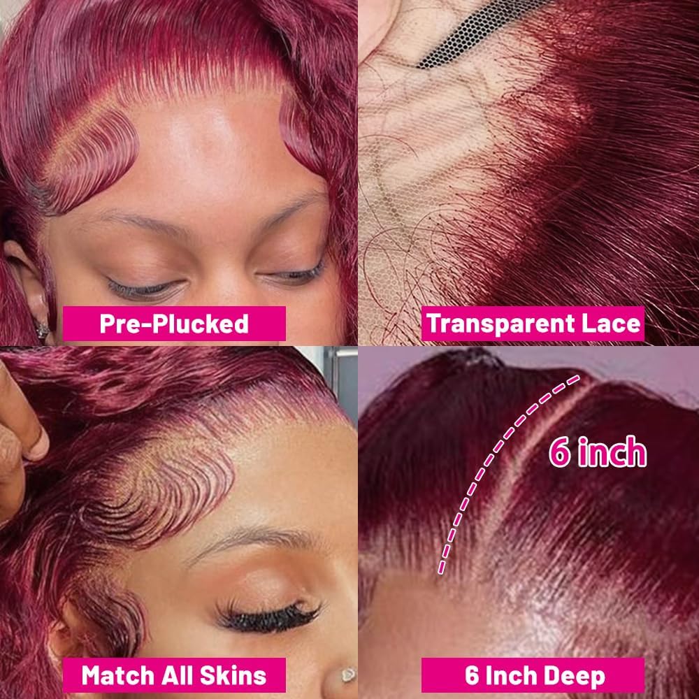 QWedafy Burgundy wig 180 density cap detail delivers full-looking volume.