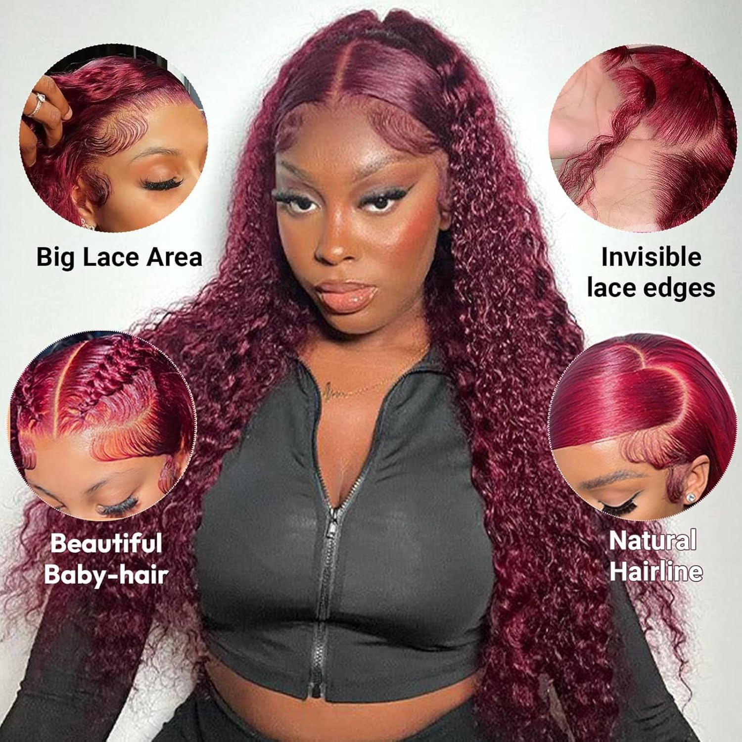 QWedafy Burgundy wig pre-plucked hairline enables quick, realistic styling.