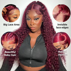 QWedafy Burgundy wig pre-plucked hairline enables quick, realistic styling.