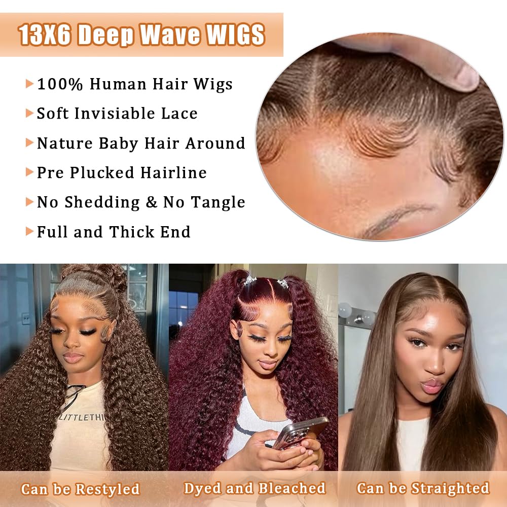 QWedafy chocolate brown lace front wig closeup texture reveals softness and bounce.