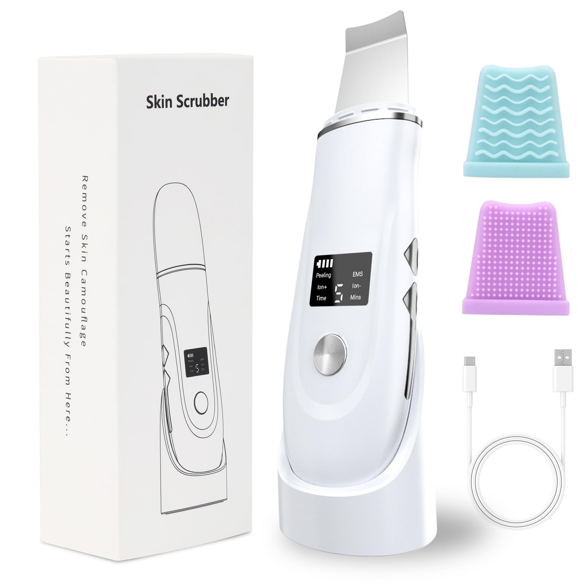 QYCSL Face Scrubber with 4-in-1 dock for quick charging and ready sessions